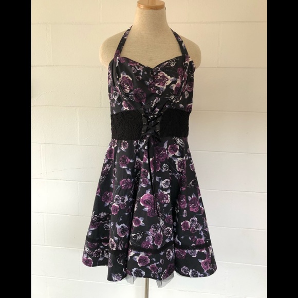 Hot Topic Dresses & Skirts - Black & Purple Floral Raven Halter Dress